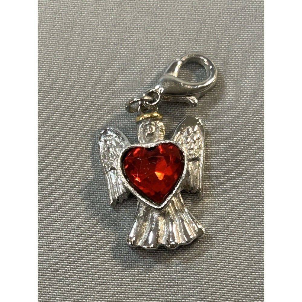 guardian angel charm red heart july‎ birthstone ruby tone silver charm